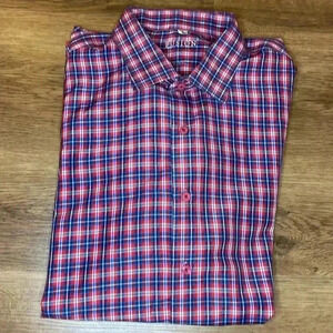 Fusion Men’s 18 1/2 34/35 Red White Blue Checkered Long Sleeve Button Down Shirt